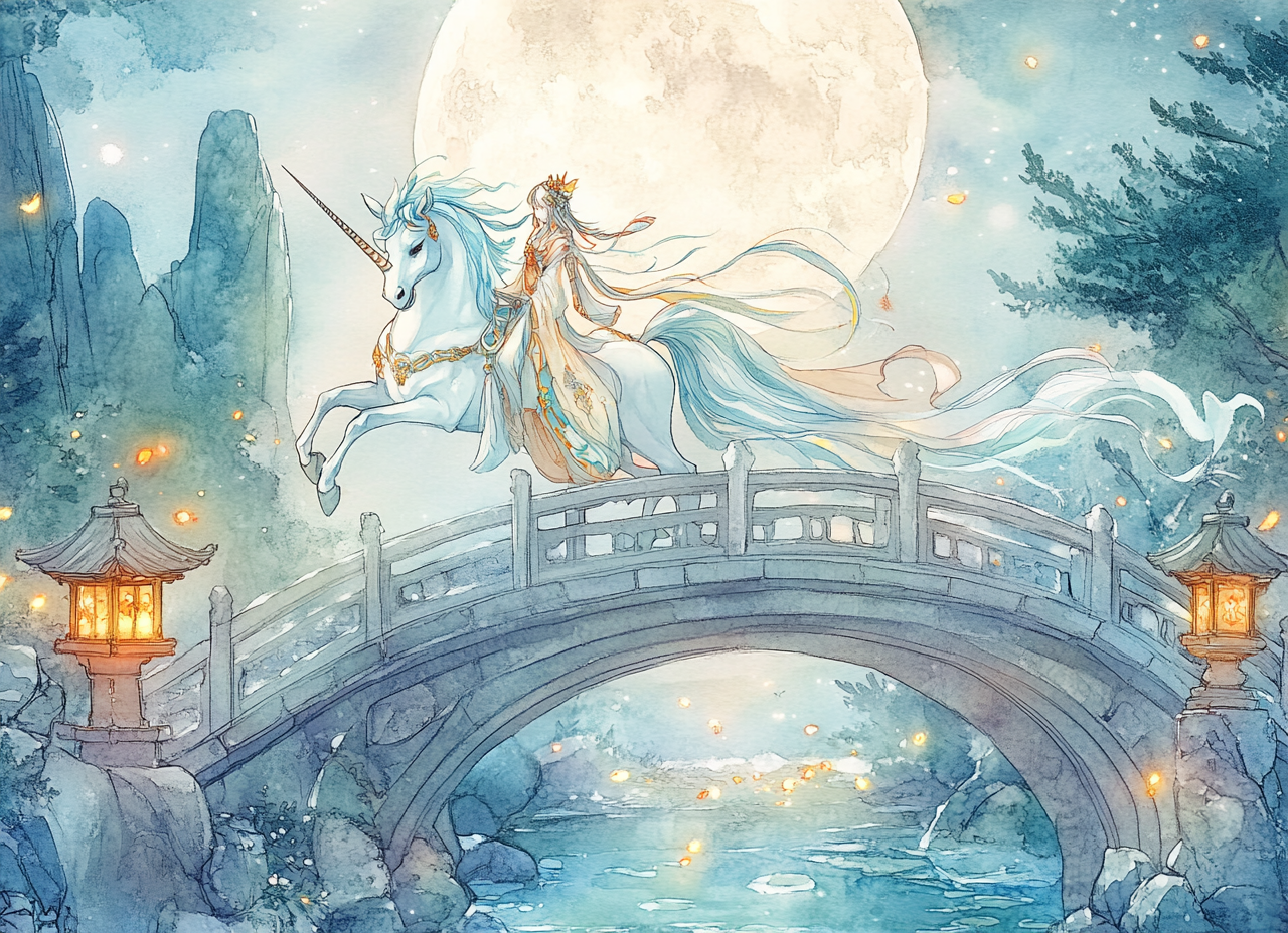 Fantasy unicorn with fireflies