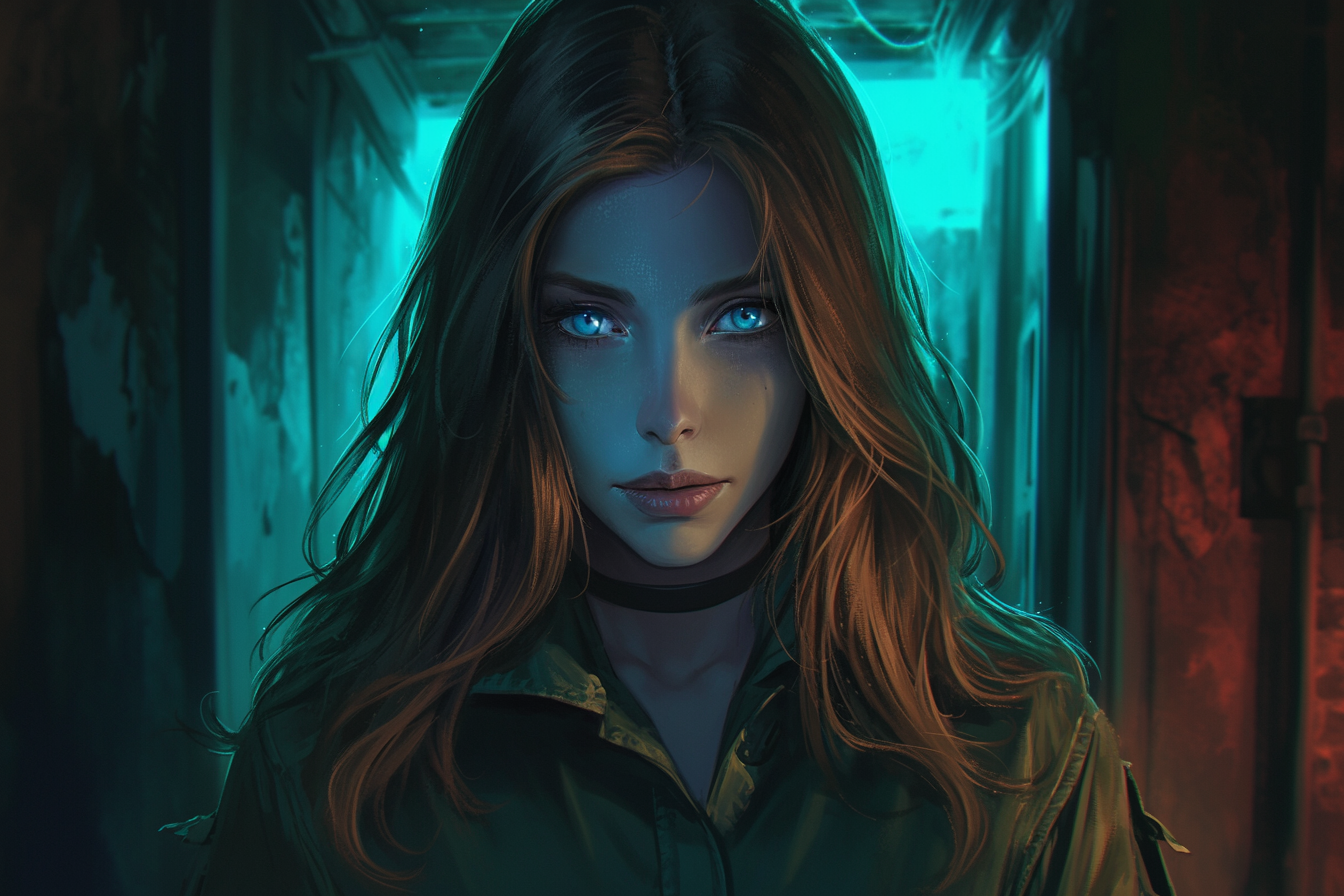 Woman Green Jacket Dark Alley