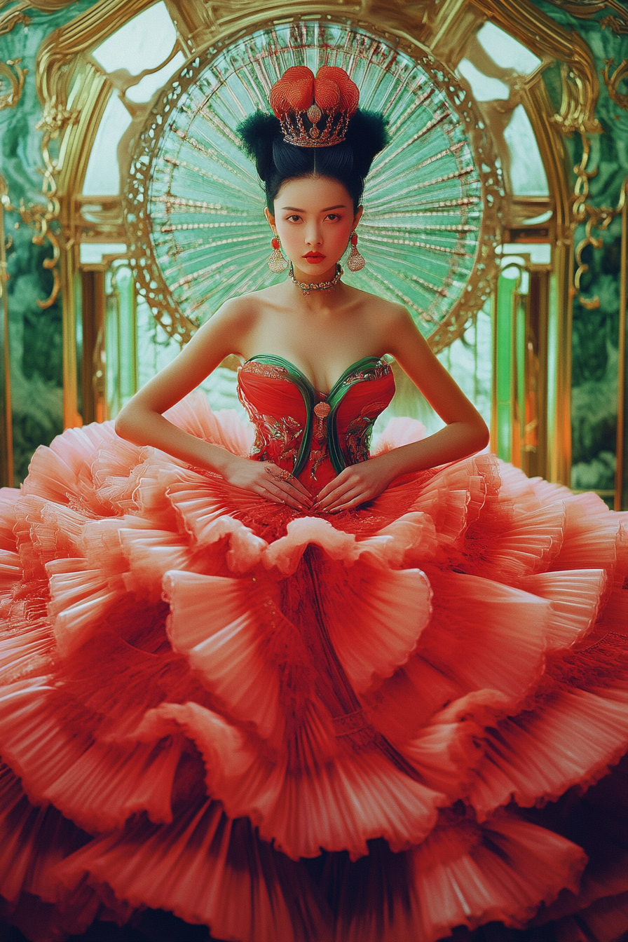 •  Japanese Queen Red Lotus Haute Couture Gown