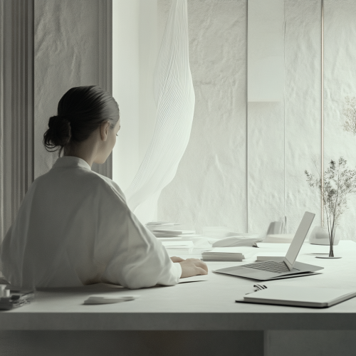 - A Person Reviewing Goals at Grey Desk Scene