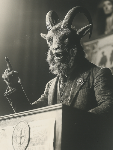  A Scary Goat Man Speaks at Mic.