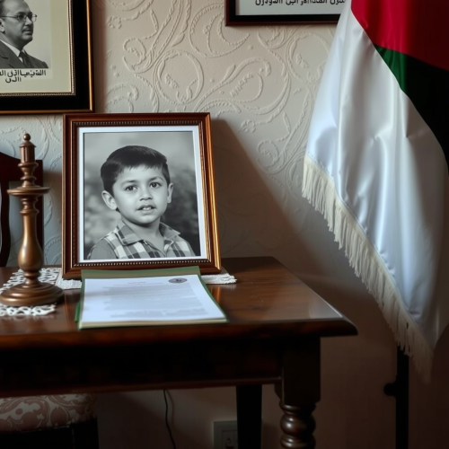  Age and childhood at Palestinian flag table.