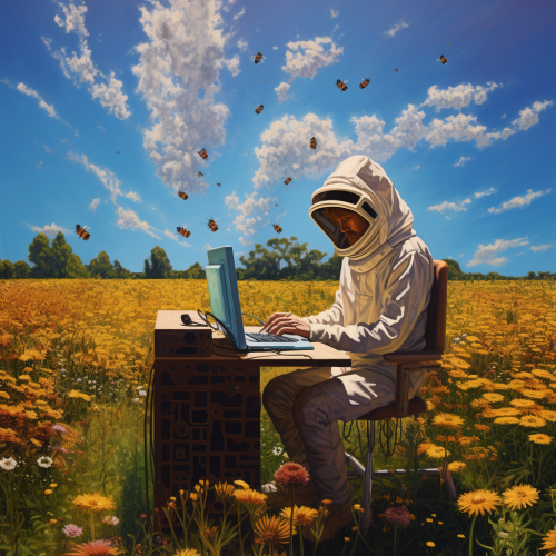 4. Beekeeper tending to bees in a field of flowers