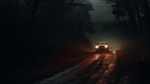 4. Image of a man driving alone on a creepy remote road