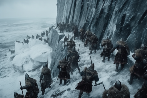4. Brave Vikings Scale Icy Peak Amidst Blizzard