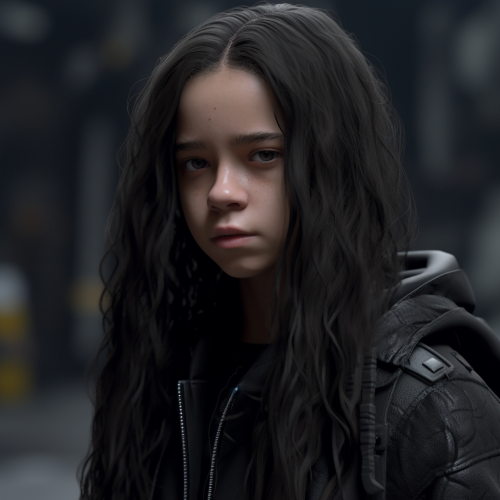 4.  Goth Jenna Ortega with long gray hair in black gear