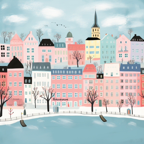 4.  Charming city illustration with pastel colors 4.  Charming city illustration with pastel colors