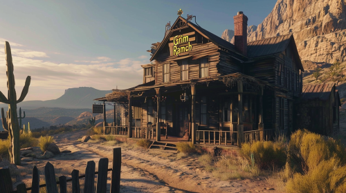 4. Spooky and atmospheric Cinematic image of  Grim Ranch 4. Spooky and atmospheric Cinematic image of  Grim Ranch