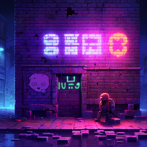 4. Image of a cute modern art bricks wall in a cyberpunk city at night
