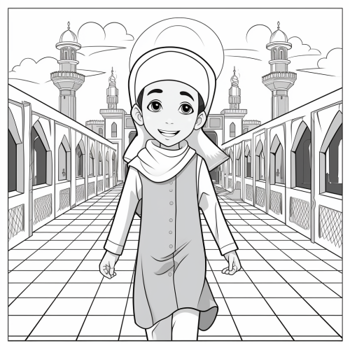 Cartoon-style Ramadhan Coloring Page