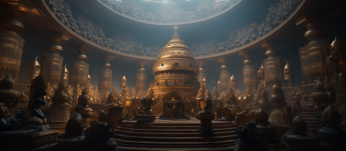 4. Vividly lined Buddhist gods characters in a dome