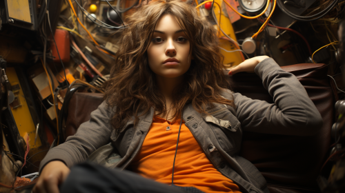 Stunning Model Lounging in Chaotic Background