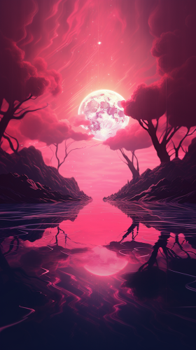 4.  Vibrant pink full moon in the night sky