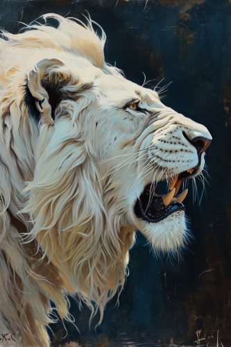 4. Majestic white lion snarling in profile