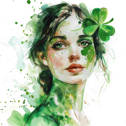 4. Watercolor woman with shamrock - a festive and fun image for St. Patrick's Day.