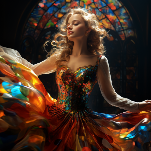 Stained Glass Scene of a Lady