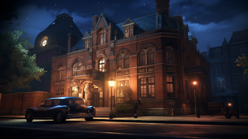 Exterior view of a 1920s police station