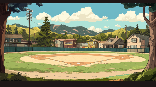 1950's baseball field in Silicon Valley as a cartoon. 1950's baseball field in Silicon Valley as a cartoon.