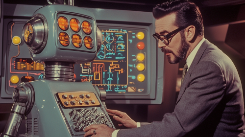 1950s Office: Professional and Robot at Work