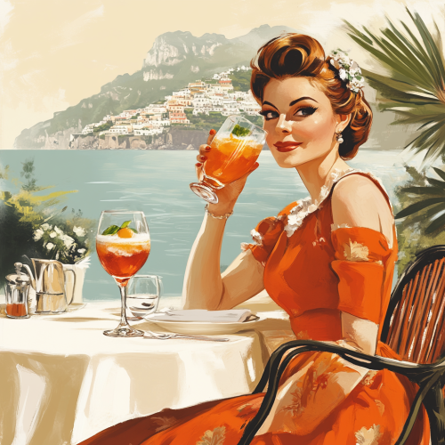 1950s Style Woman Enjoying Aperol Spritz in Italy