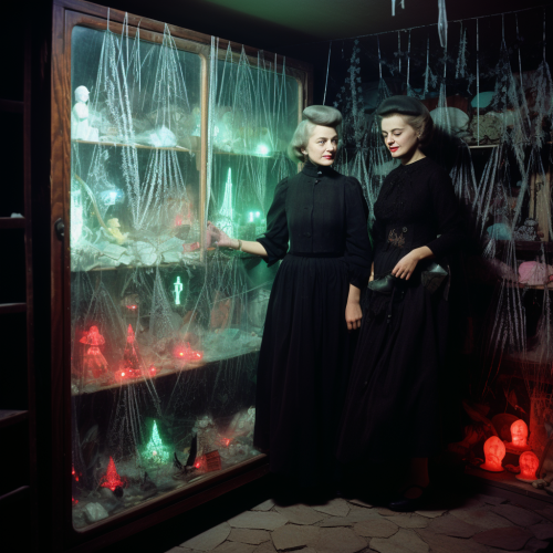 Vintage 1950s witch closet with crystal and black dresses