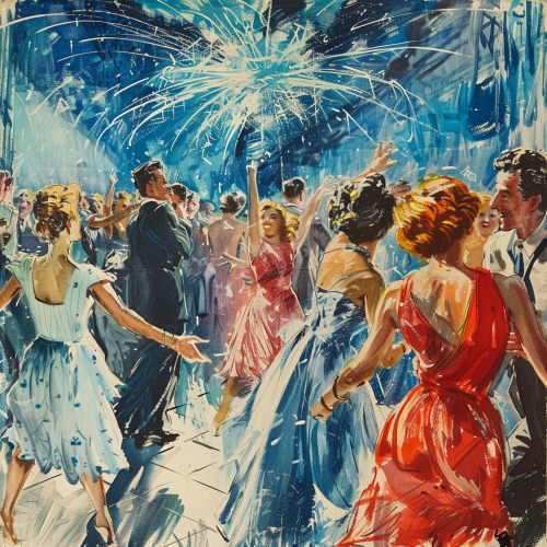 1950s party painting blue wash