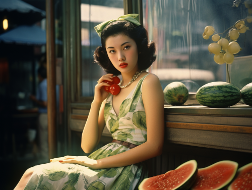 A colorful 1950s photograph of a mystical Rokurokubi