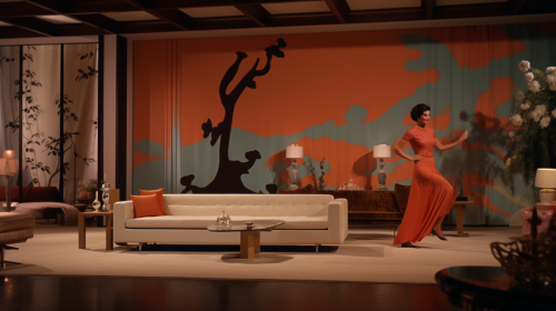 Dancing woman in 1960s living room