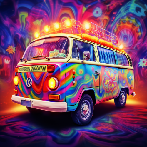 Colorful van with police lights