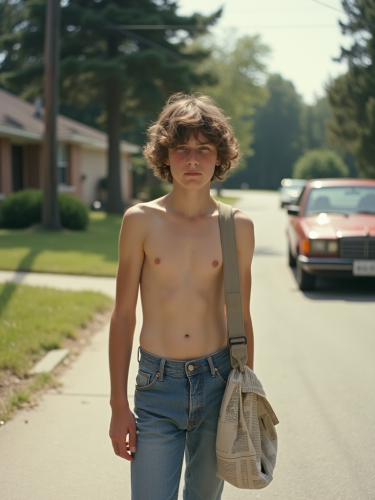 1980s Teen Delivering Newspapers in Summer Suburb