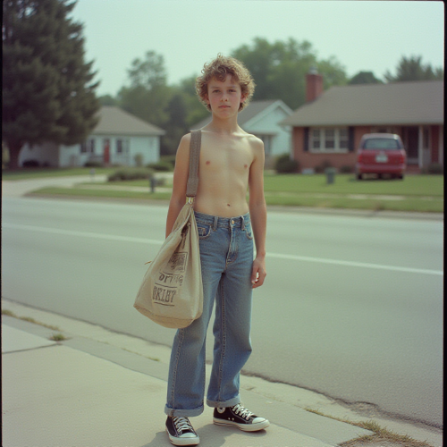 1980s Teenage Paperboy in Summer Suburb Photo
