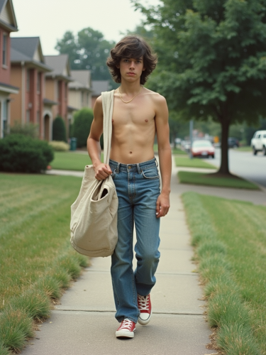 1980s Teenager Delivering Newspapers in Suburb