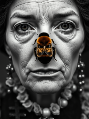 19th Century Queen with Bumblebee on Nose, Hyperrealistic Style