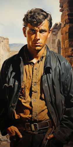 Young man running in desert landscape