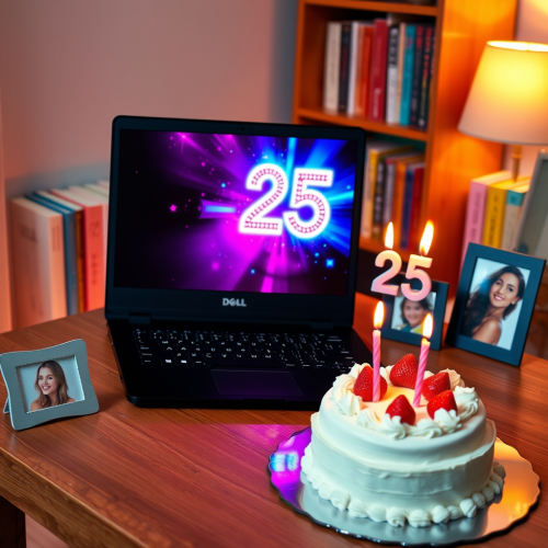 25th Birthday Celebration with Cozy Laptop Setting