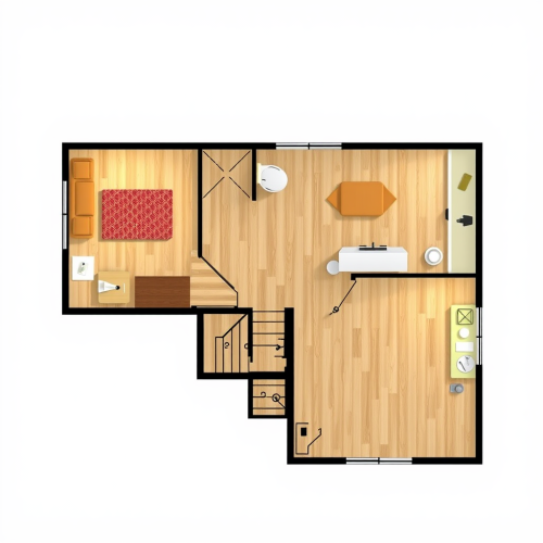 2D Plan of a 2-Bedroom House with Stairs