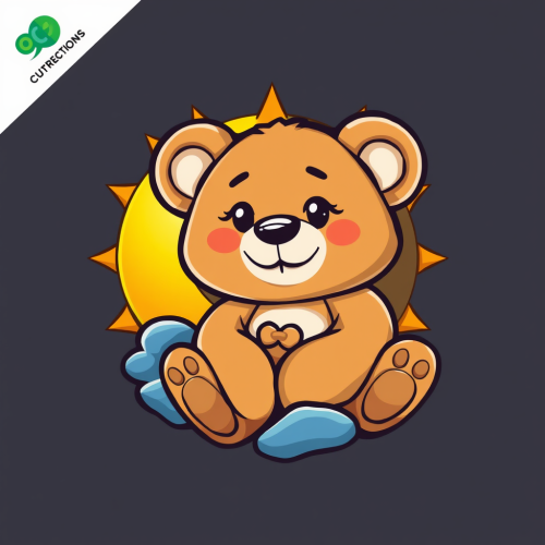 3D Cartoon Teddy Bear Logo with Sun and Moon