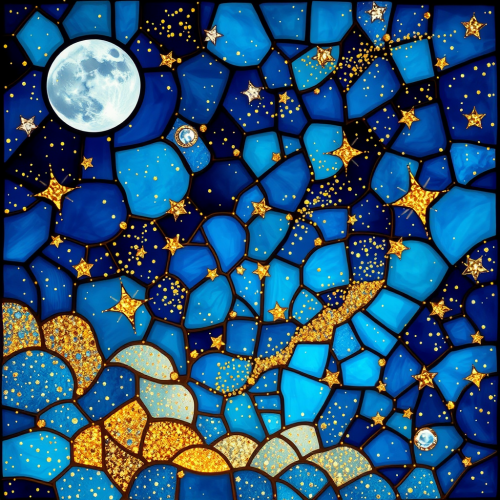 3D Celestial Glass-Stained Sky with Jewels