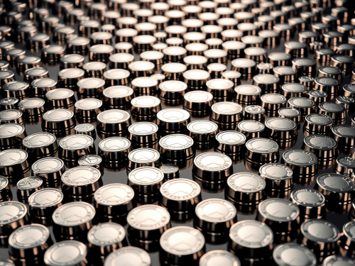 3D Render Metal Coins Grid Abstract