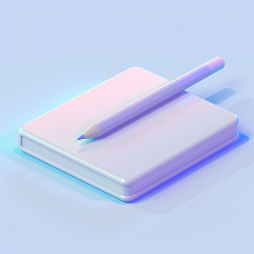 3D white note and pencil icon with lighting.