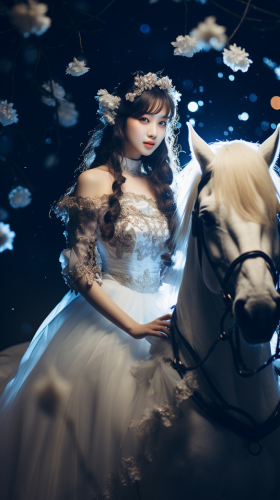 Chinese girl riding horseback in nature