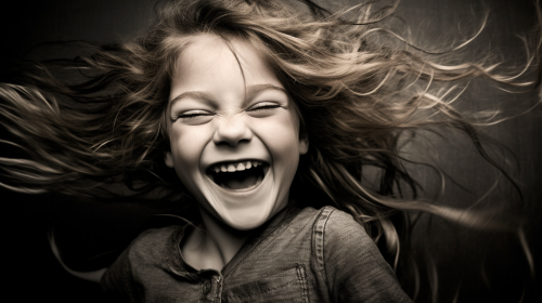 Smiling 6-year-old girl laughing joyfully