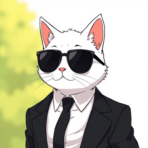 80s Anime Cat in Black Suit and Sunglasses
