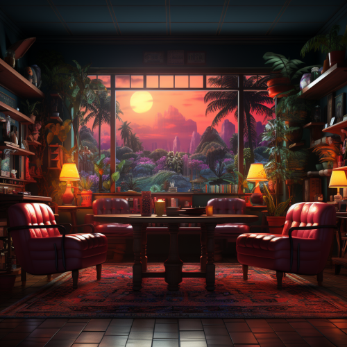 Vintage 80s room with table