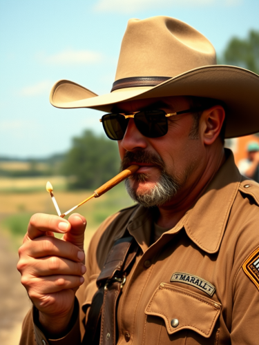 90s US Marshal Lighting Cigar in Rural America