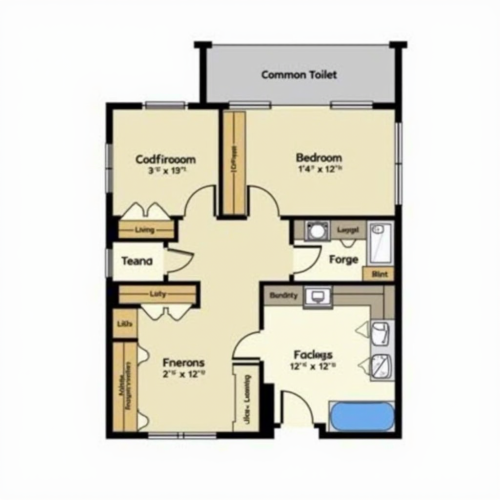 A 2-Bedroom Floor Plan with Indoor Staircase