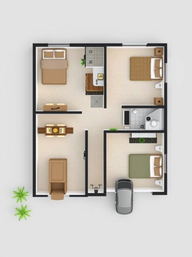 A 2D Plan for a Two-Bedroom House