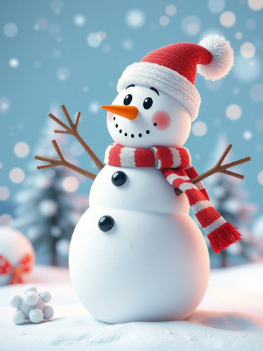 A 3D Animated Cartoon-Style Snowman