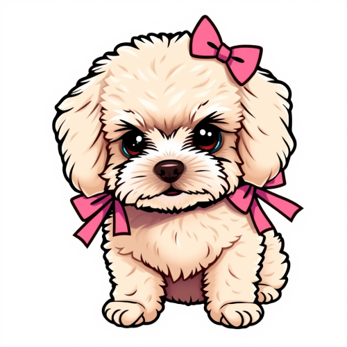 A 3D Beige Mini Poodle with Cute Ribbons