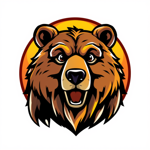 A 3D Cartoon Grizzly Bear Logo with Sun, Moon